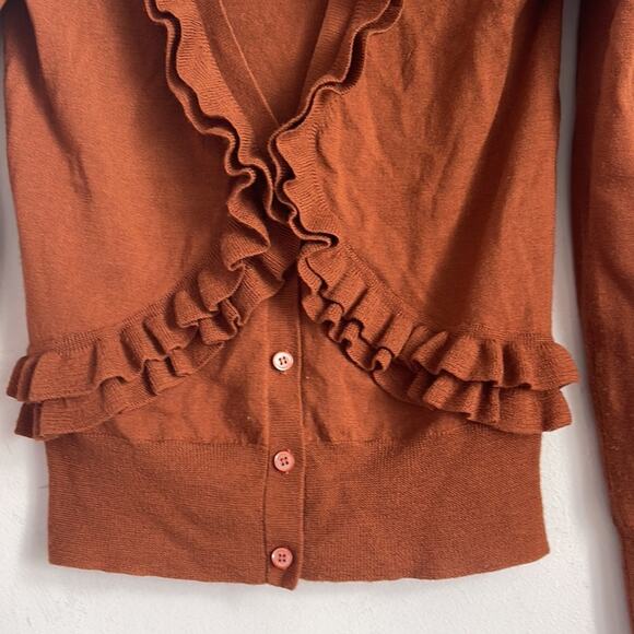 J. Crew 100% merino wool ruffle front deep V neck cardigan sz XS - Picture 3 of 6